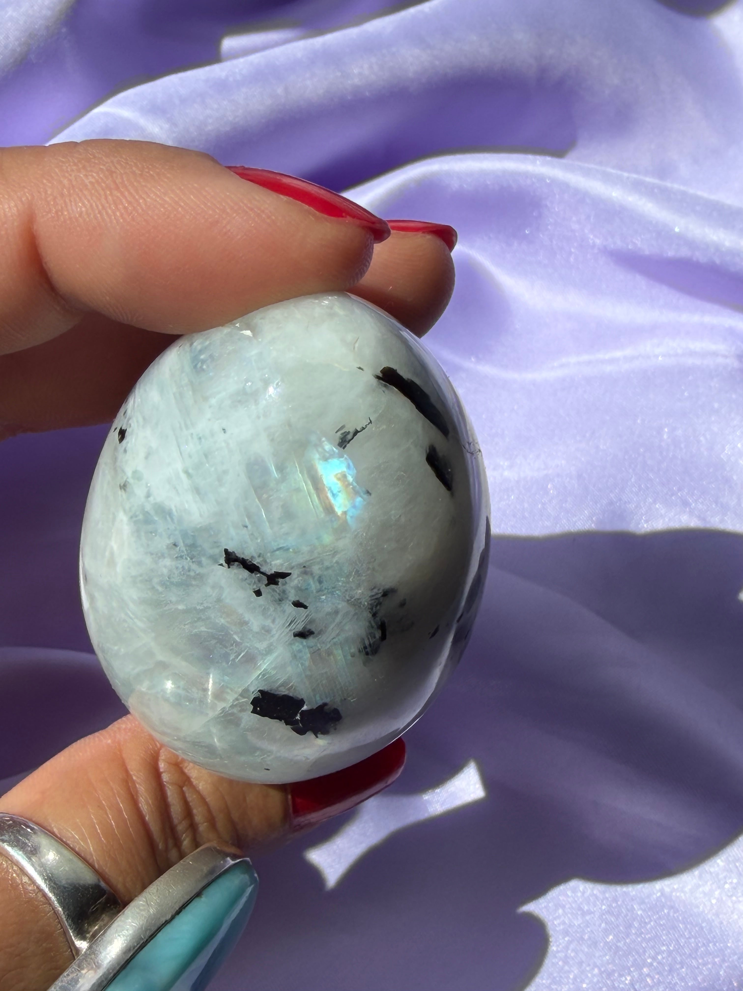 Flashy Rainbow Moonstone Egg – Free Standing Crystal Display from India, A