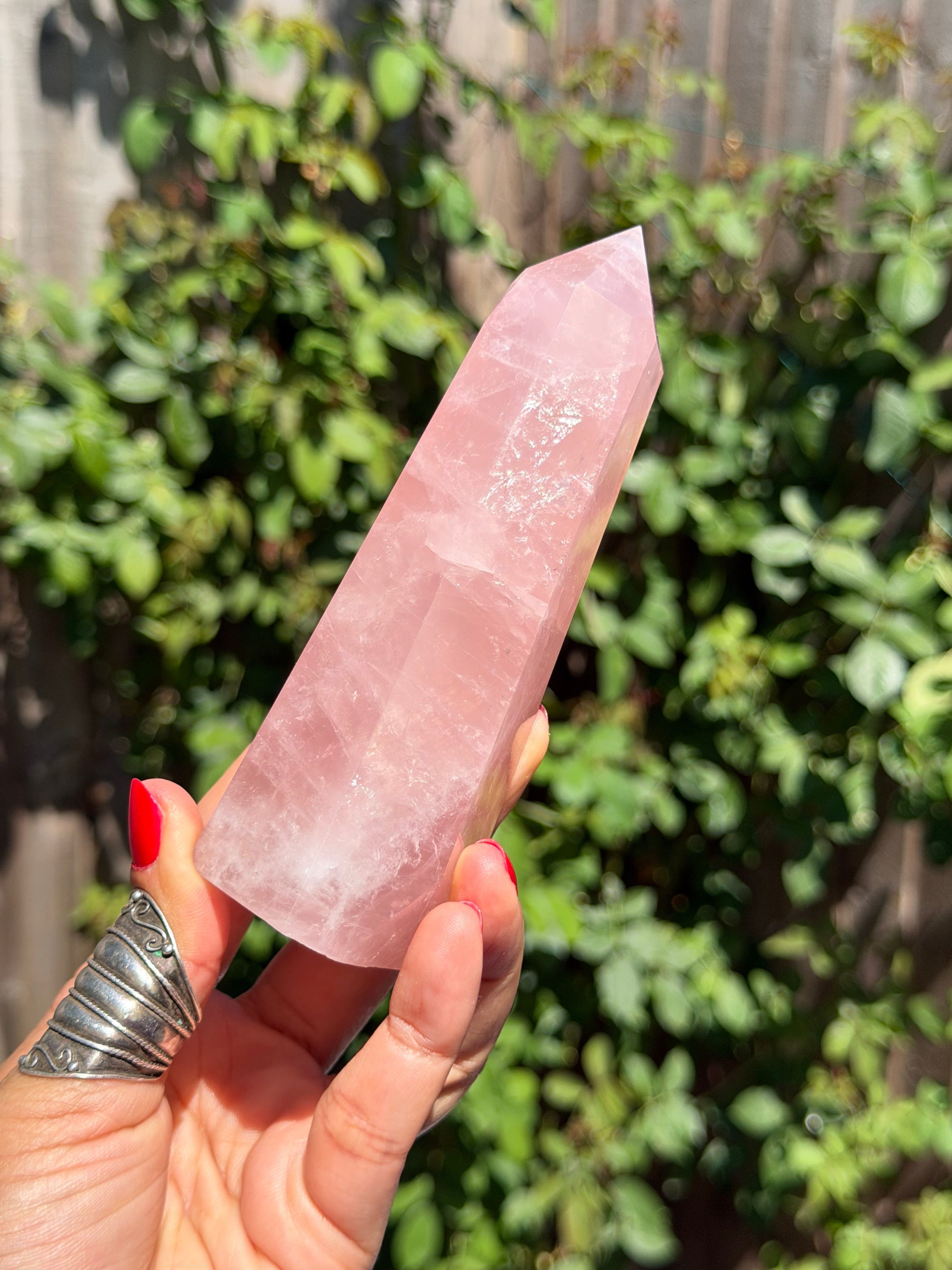 Madagascar Rose Quartz Tower 687g | Vivid Pink Crystal Point with Natural Rainbows & Feather Patterns | Sainte Marie Gem Show