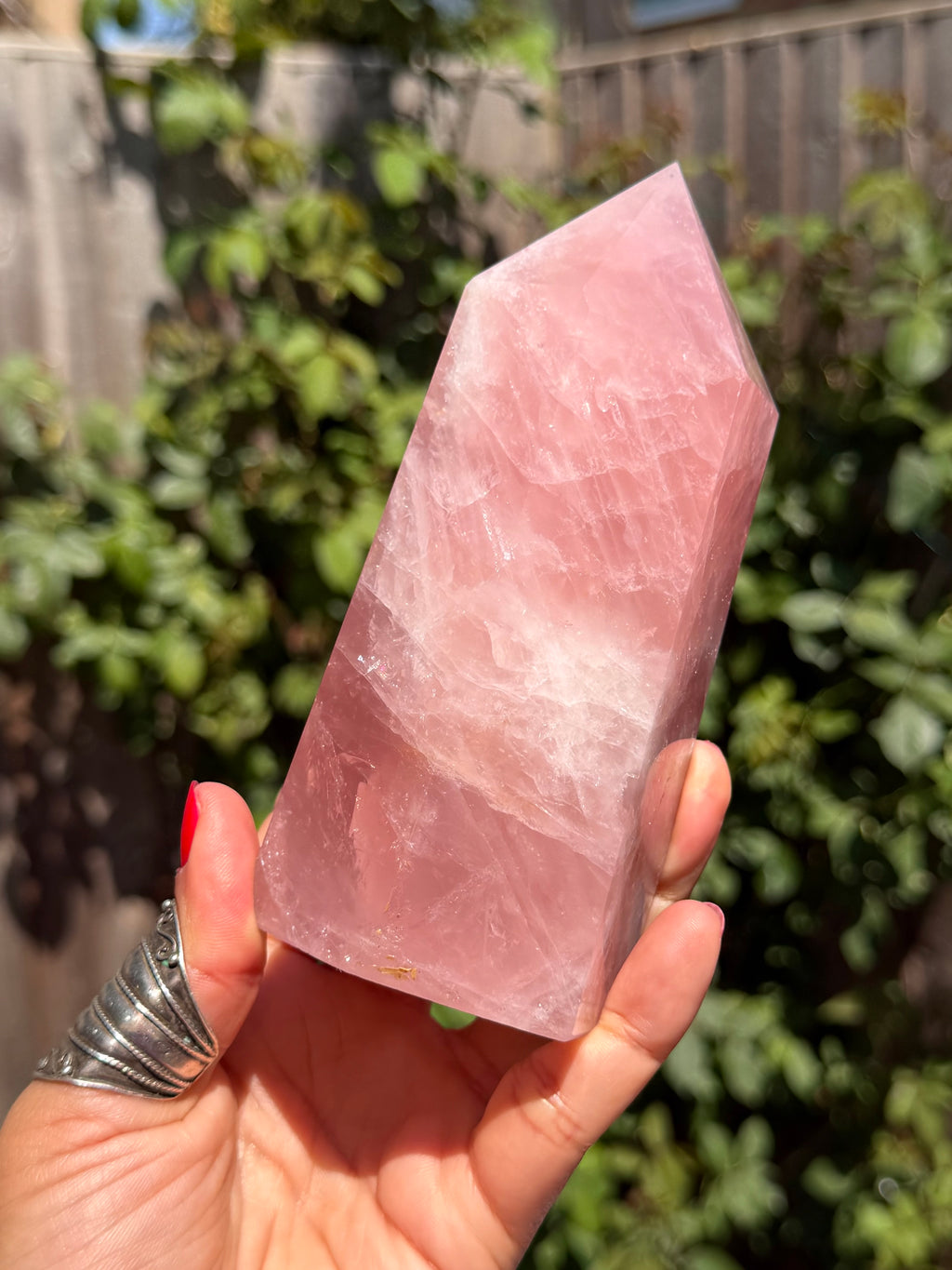 Vivid Pink Madagascar Rose Quartz Tower 892g | Natural Rainbow Inclusions & Feather Patterns | Large Crystal Point | Sainte Marie Gem Show