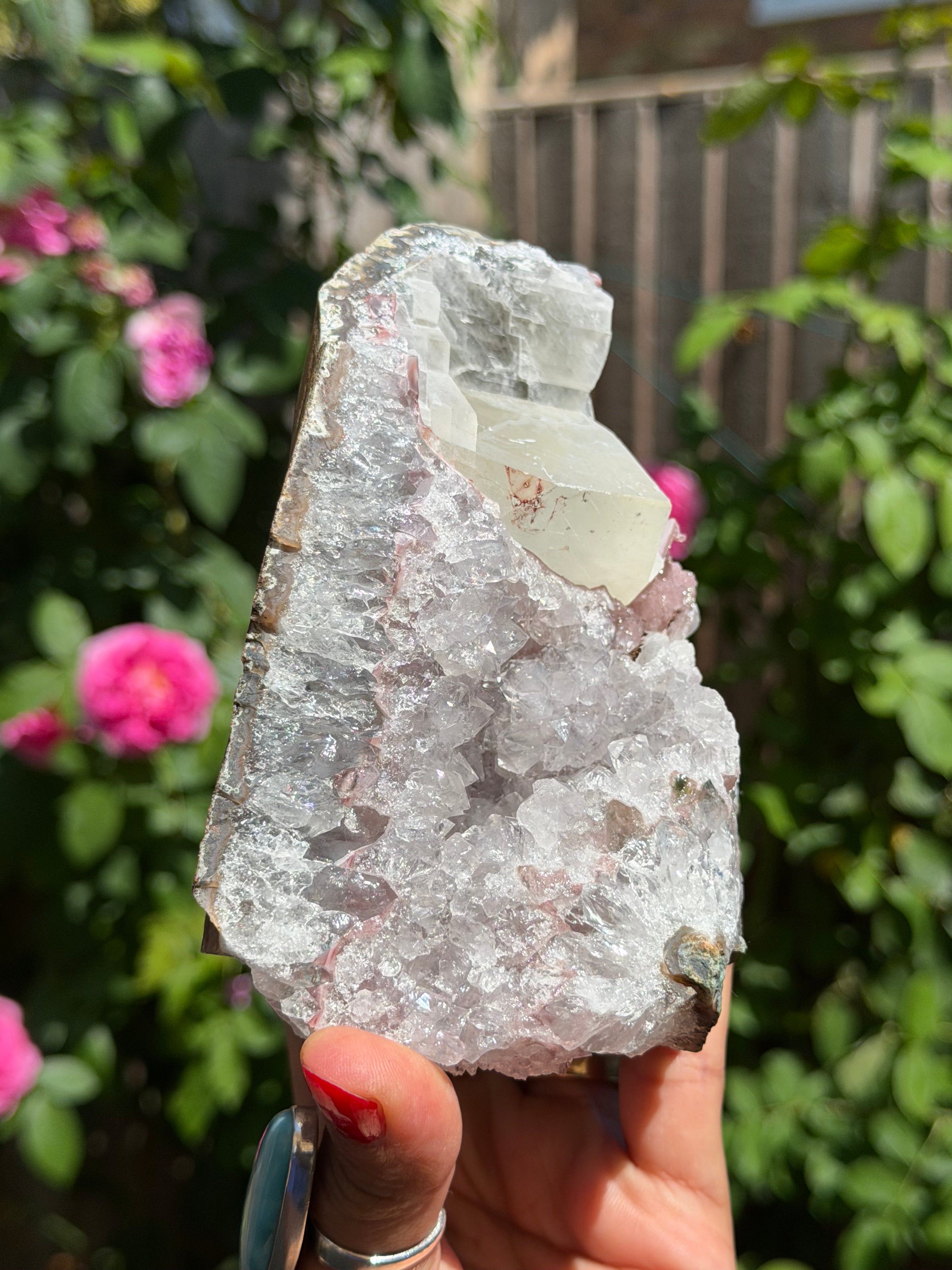 Pastel Rainbow Amethyst with Calcite | Standing Brazilian Crystal Cluster | 1kg