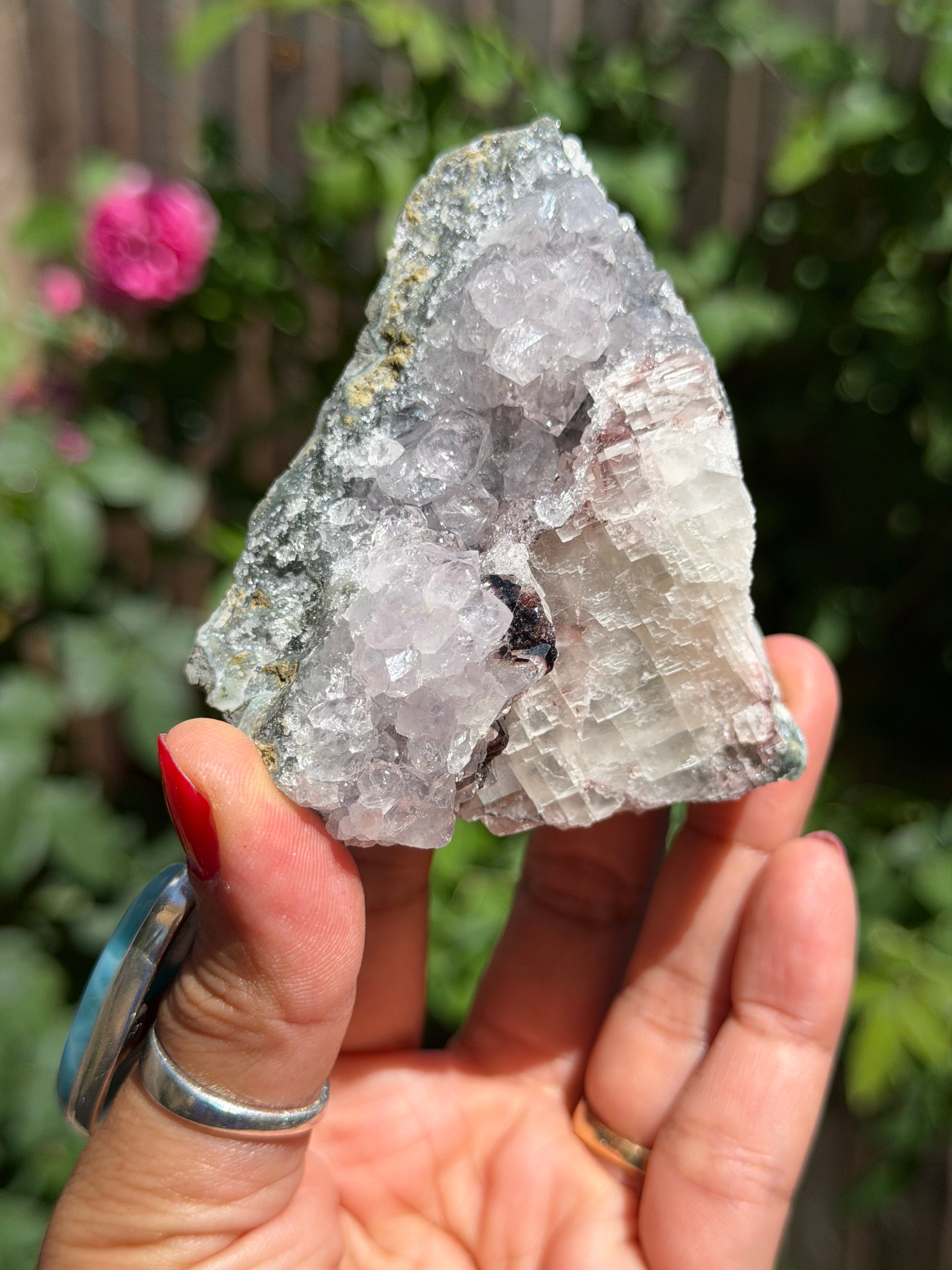 Standing Amethyst Flower with Calcite & Hematite | Brazilian Collector Specimen | 275g, D