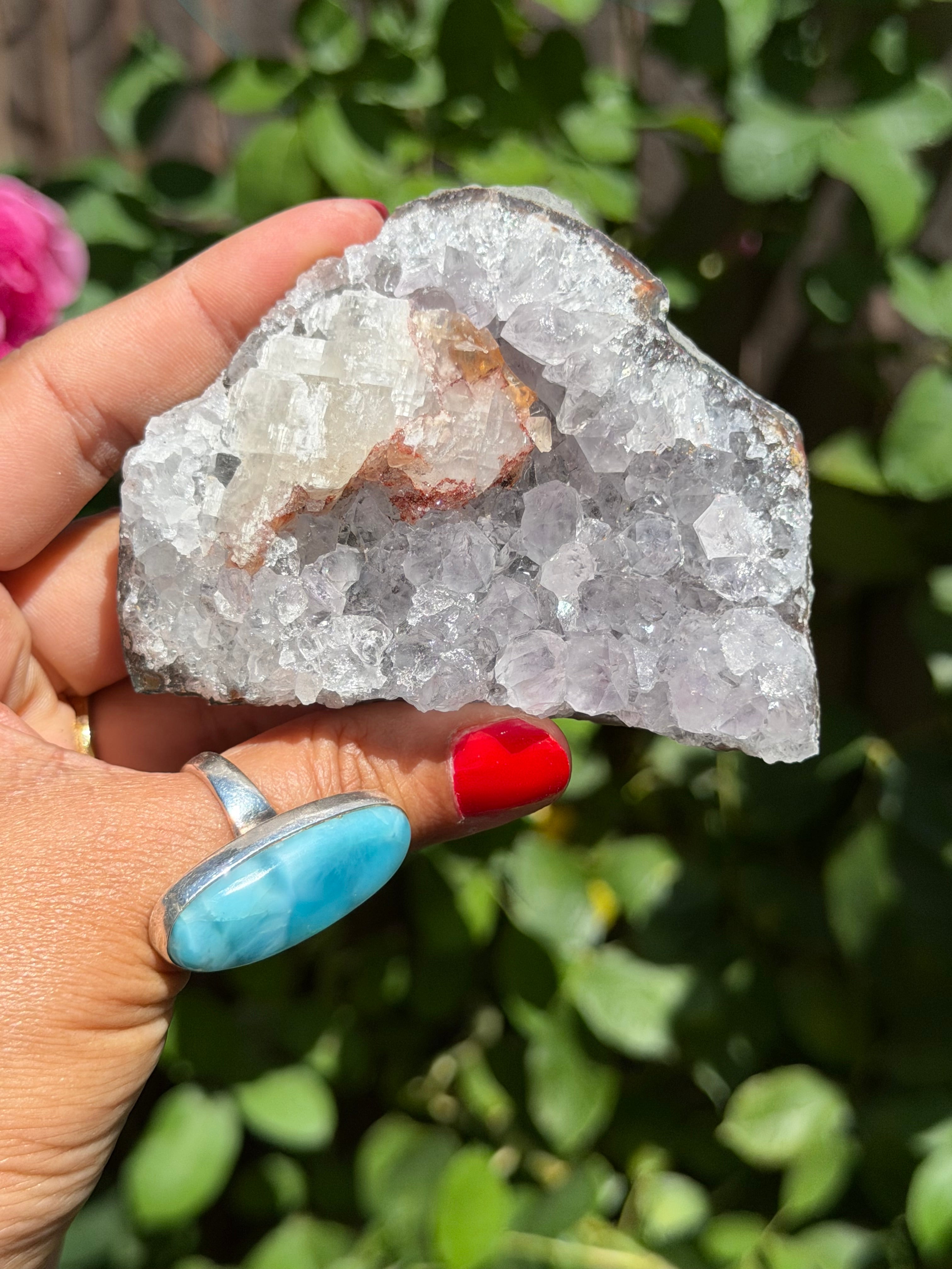 Standing Brazilian Amethyst with Calcite | Sparkly Collector Crystal Specimen | 195g, h