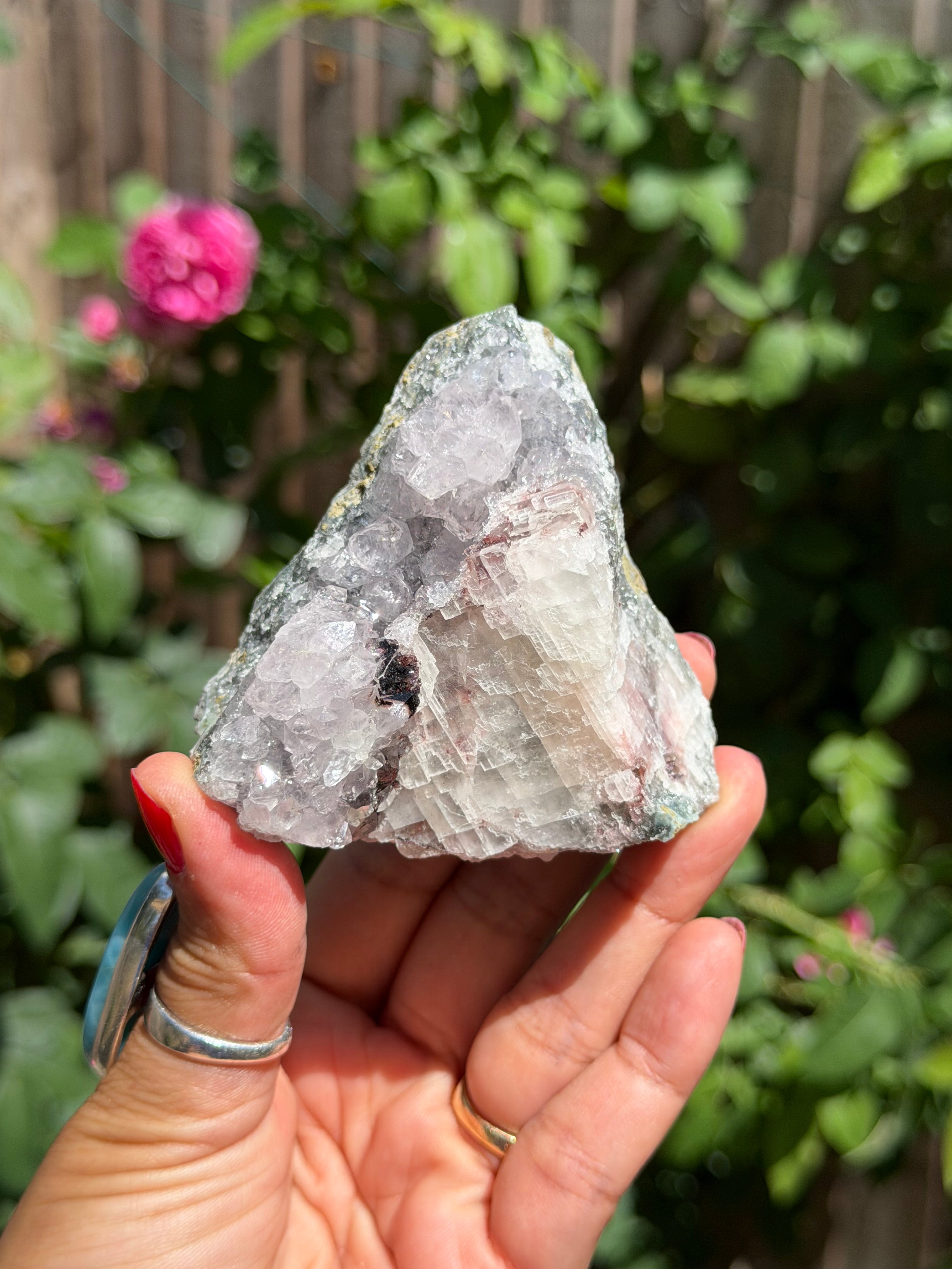 Standing Amethyst Flower with Calcite & Hematite | Brazilian Collector Specimen | 275g, D