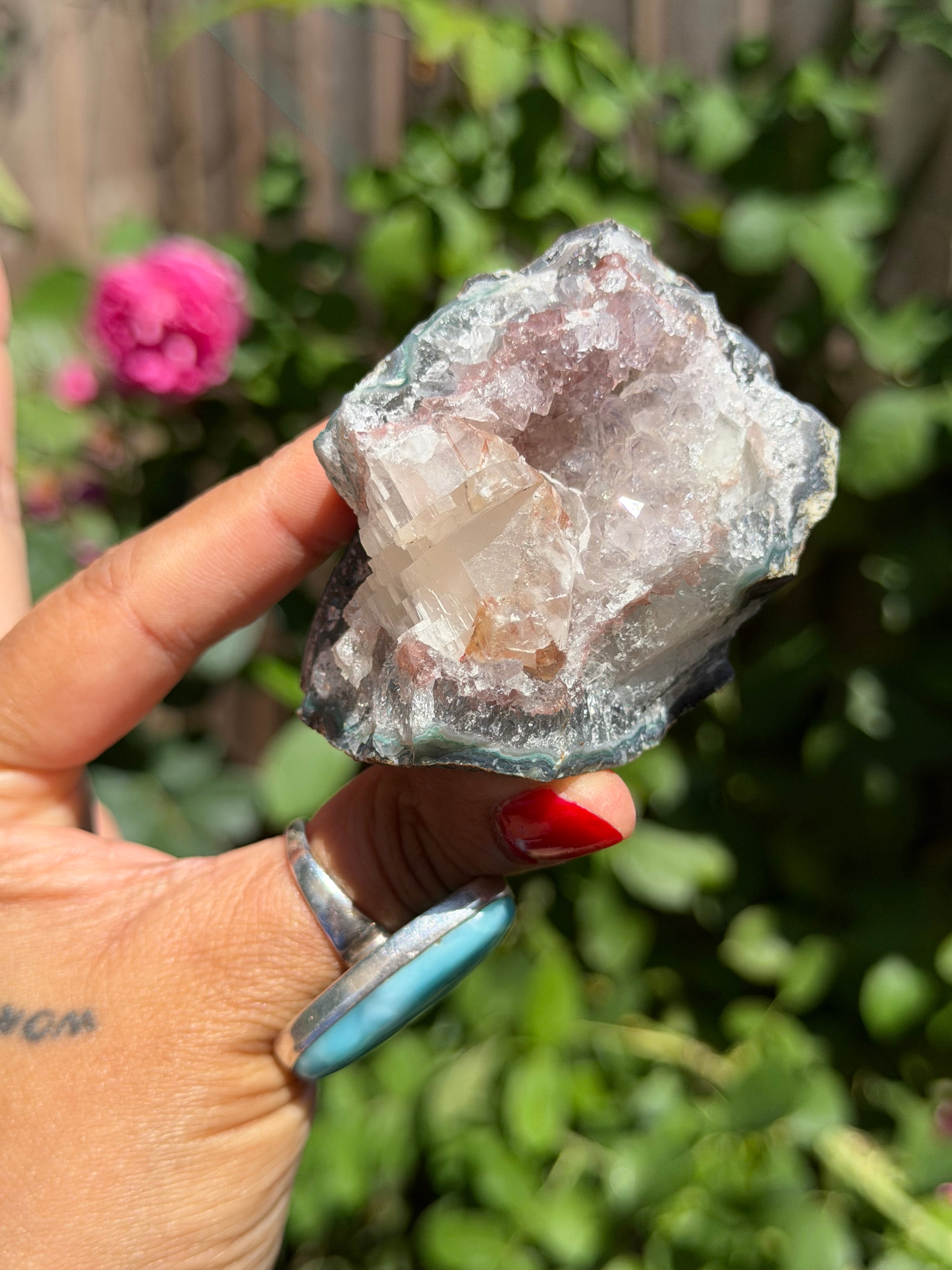 Standing Pink Amethyst with Calcite | Brazilian Crystal Specimen | 220g, f