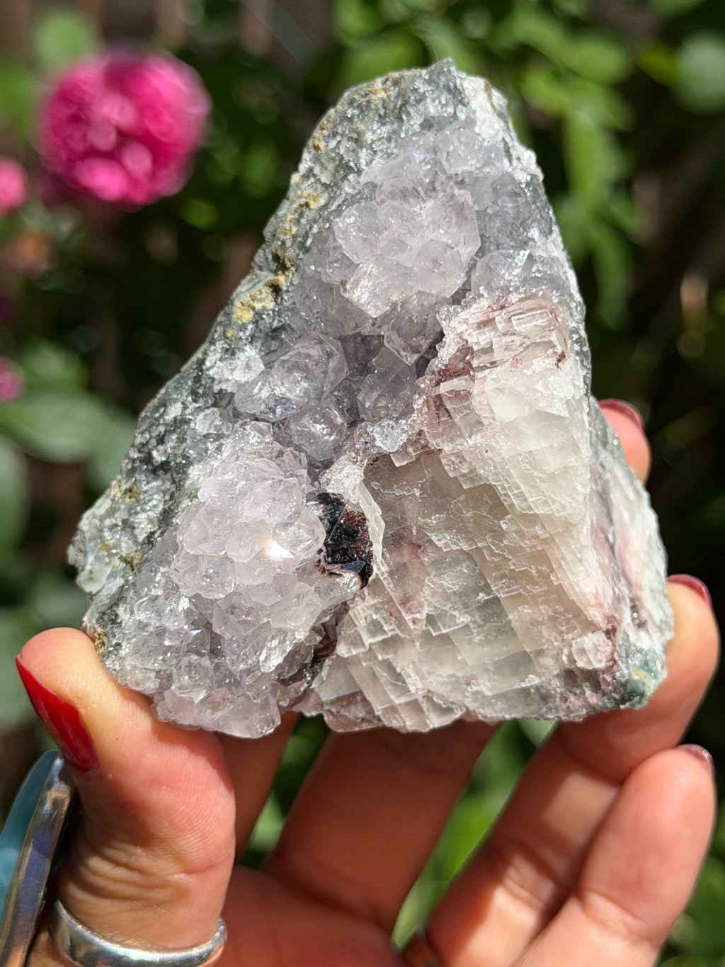 Standing Amethyst Flower with Calcite & Hematite | Brazilian Collector Specimen | 275g, D