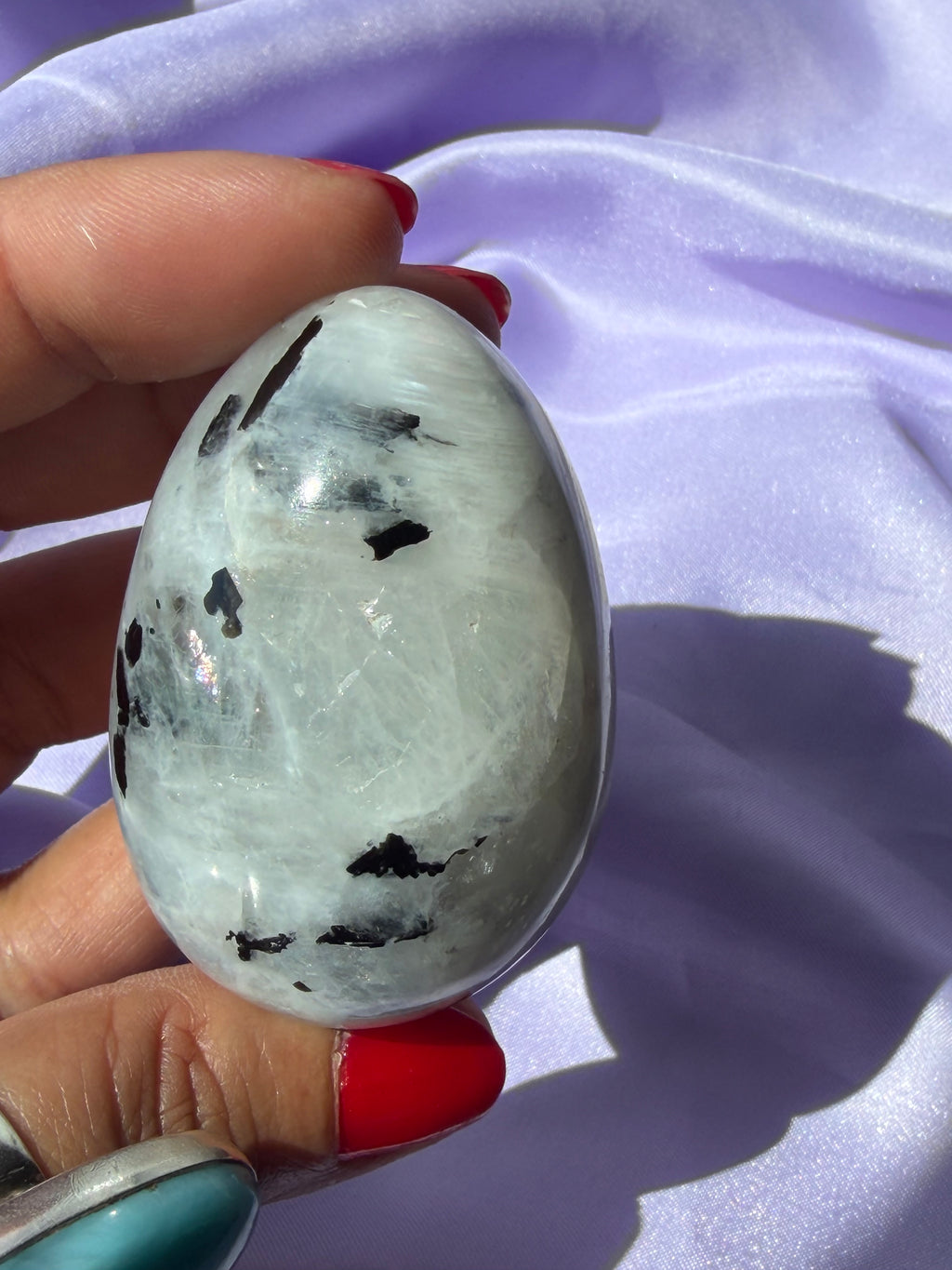 Flashy Rainbow Moonstone Egg – Free Standing Crystal Display from India, A