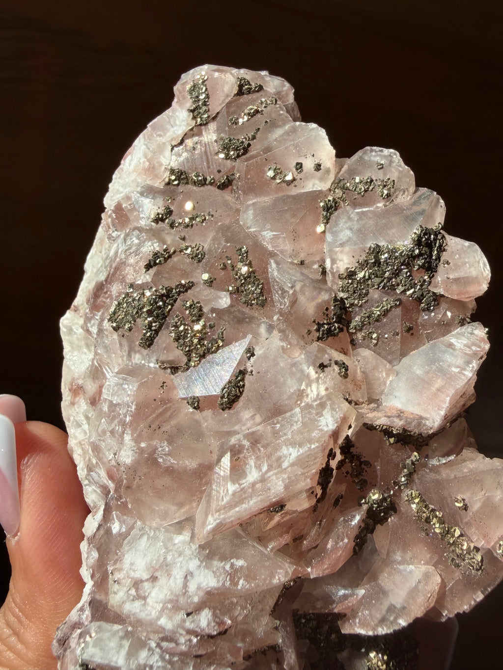 Rare Pink Benz Calcite with Pyrite from Inner Mongolia — 188g