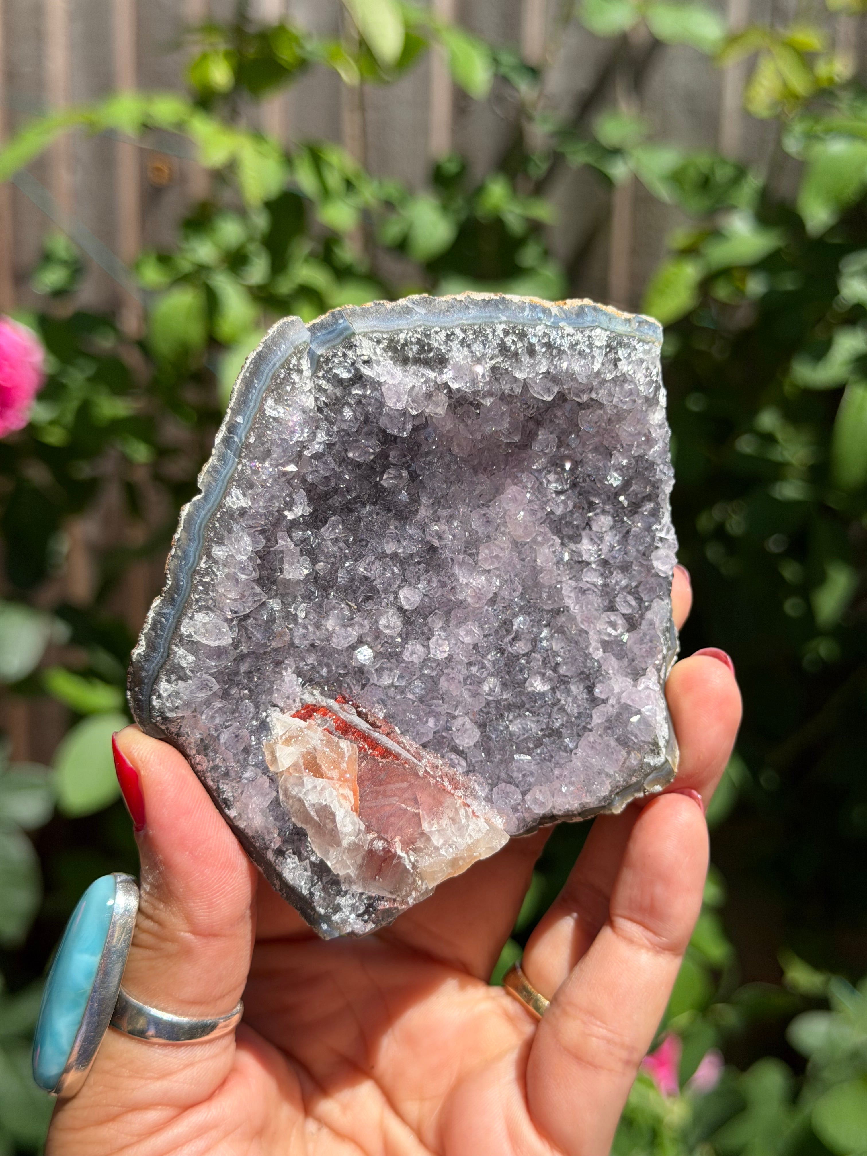 Brazilian Amethyst with Red Calcite Druzy | Collector’s Crystal Specimen | 207g