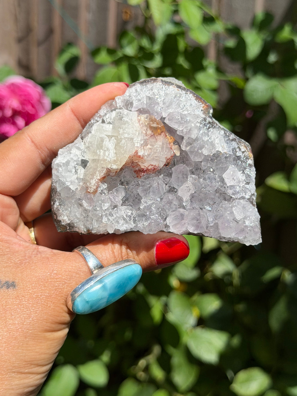 Standing Brazilian Amethyst with Calcite | Sparkly Collector Crystal Specimen | 195g, h