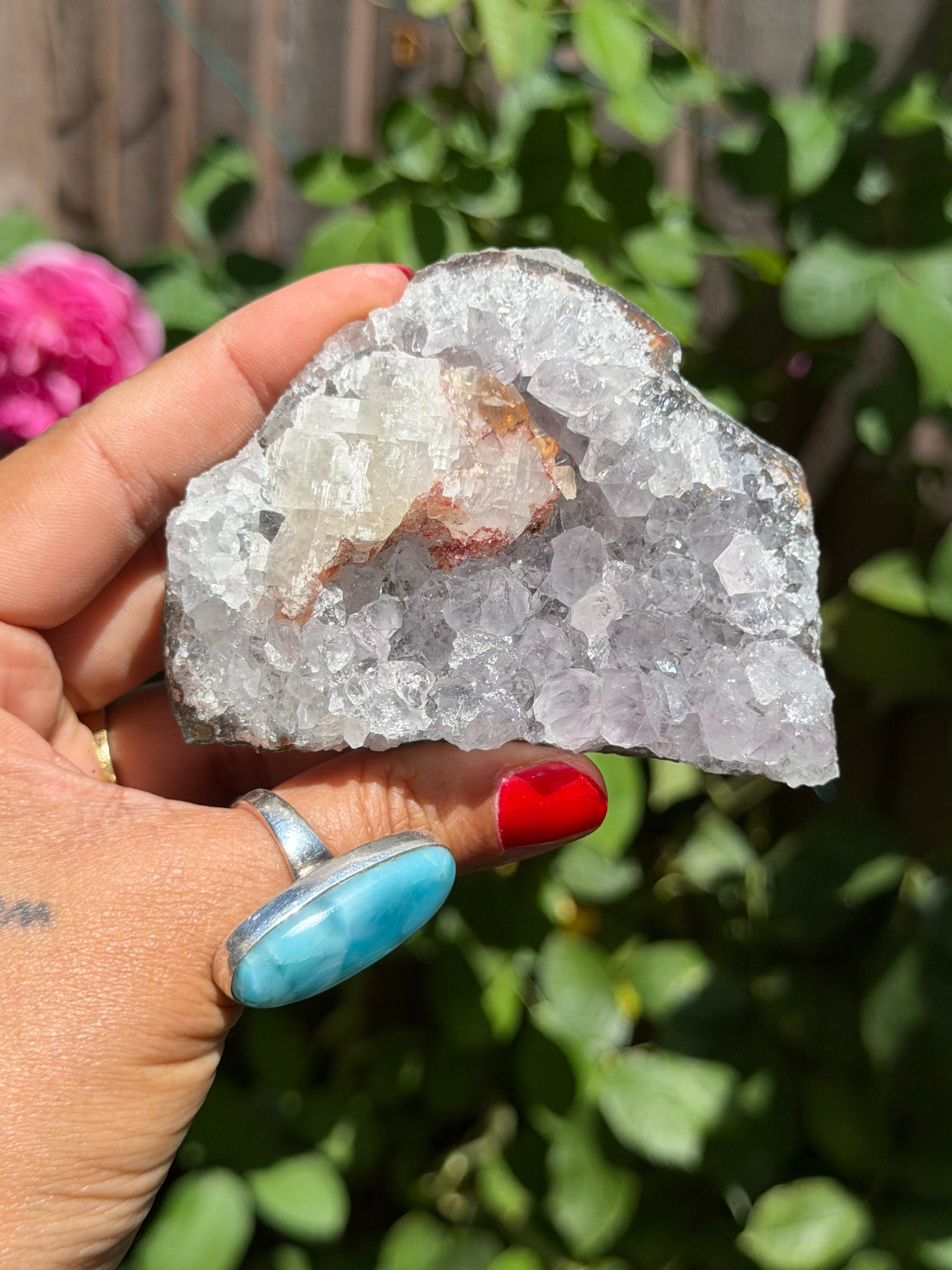 Standing Brazilian Amethyst with Calcite | Sparkly Collector Crystal Specimen | 195g, h
