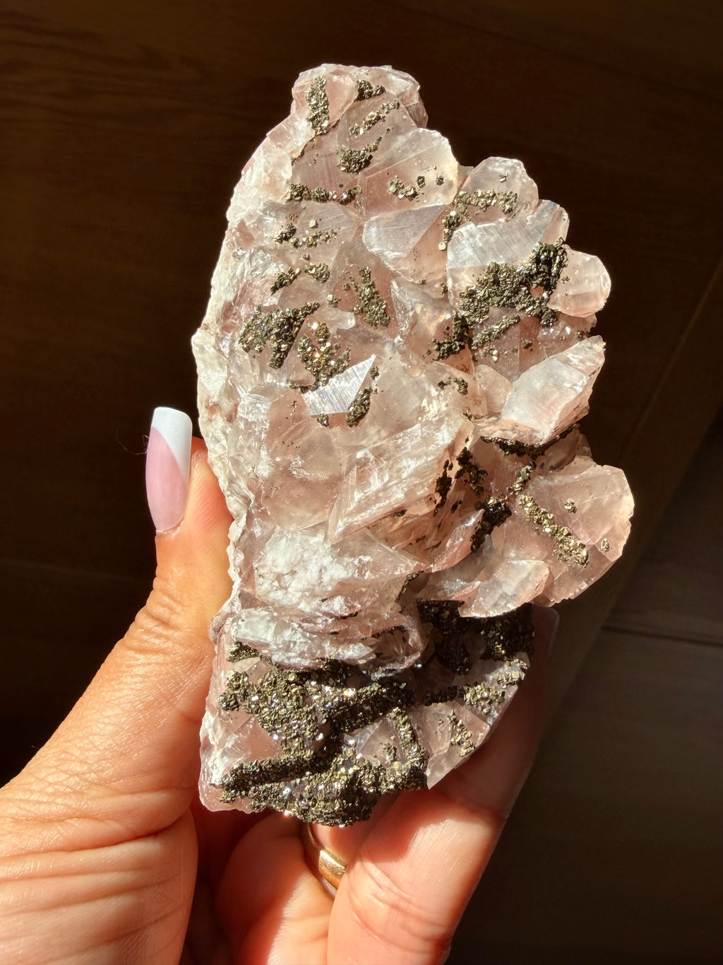 Rare Pink Benz Calcite with Pyrite from Inner Mongolia — 188g