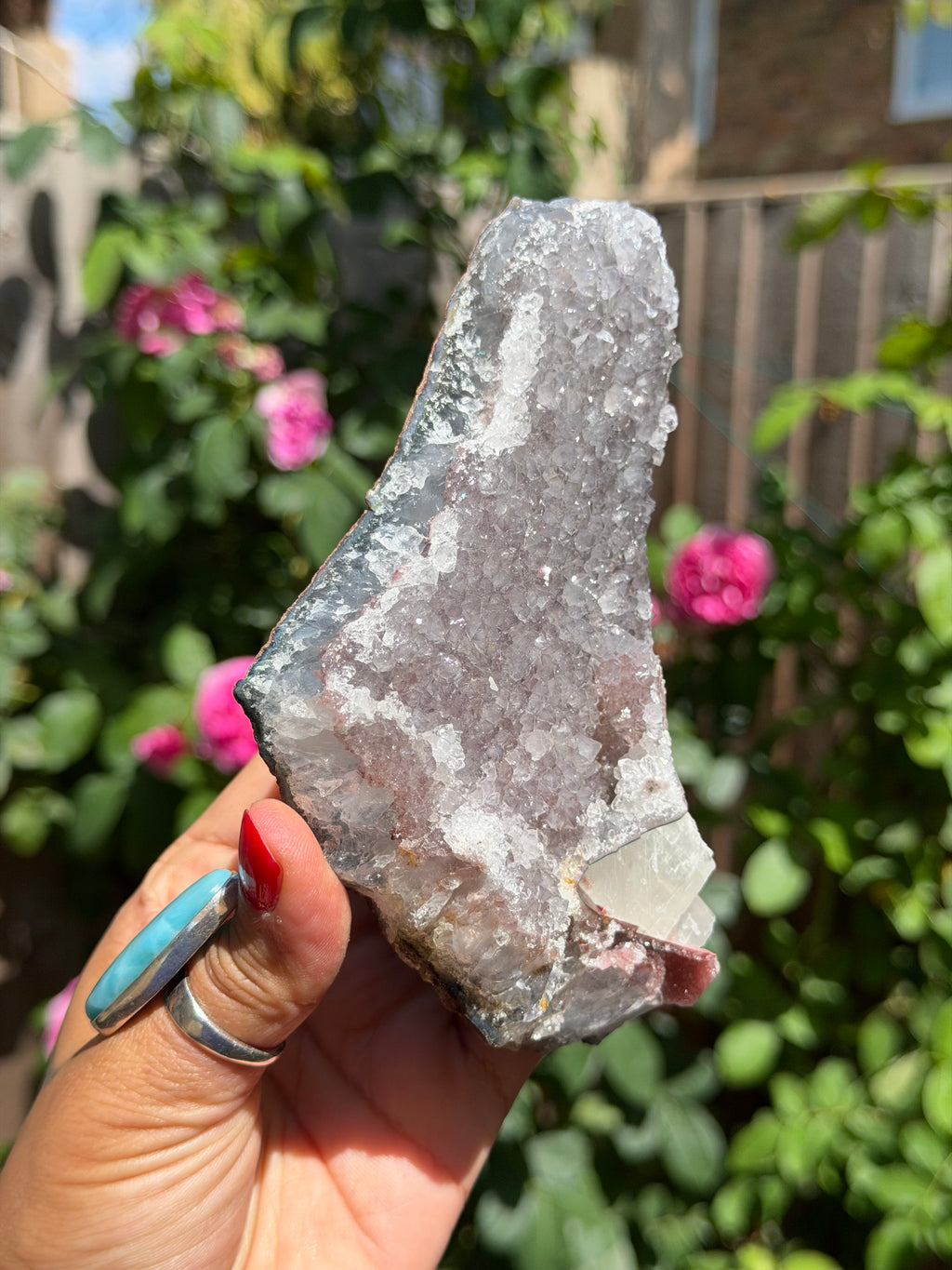 Rainbow Amethyst with Calcite | 503g  Crystal Cluster with Stand | Pastel Berry Druzy | Collector Specimen | Brazil Crystal Decor, A