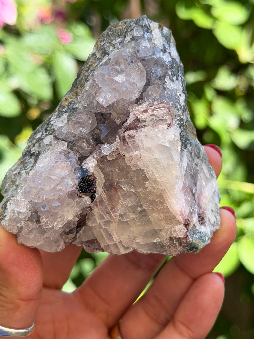 Standing Amethyst Flower with Calcite & Hematite | Brazilian Collector Specimen | 275g, D