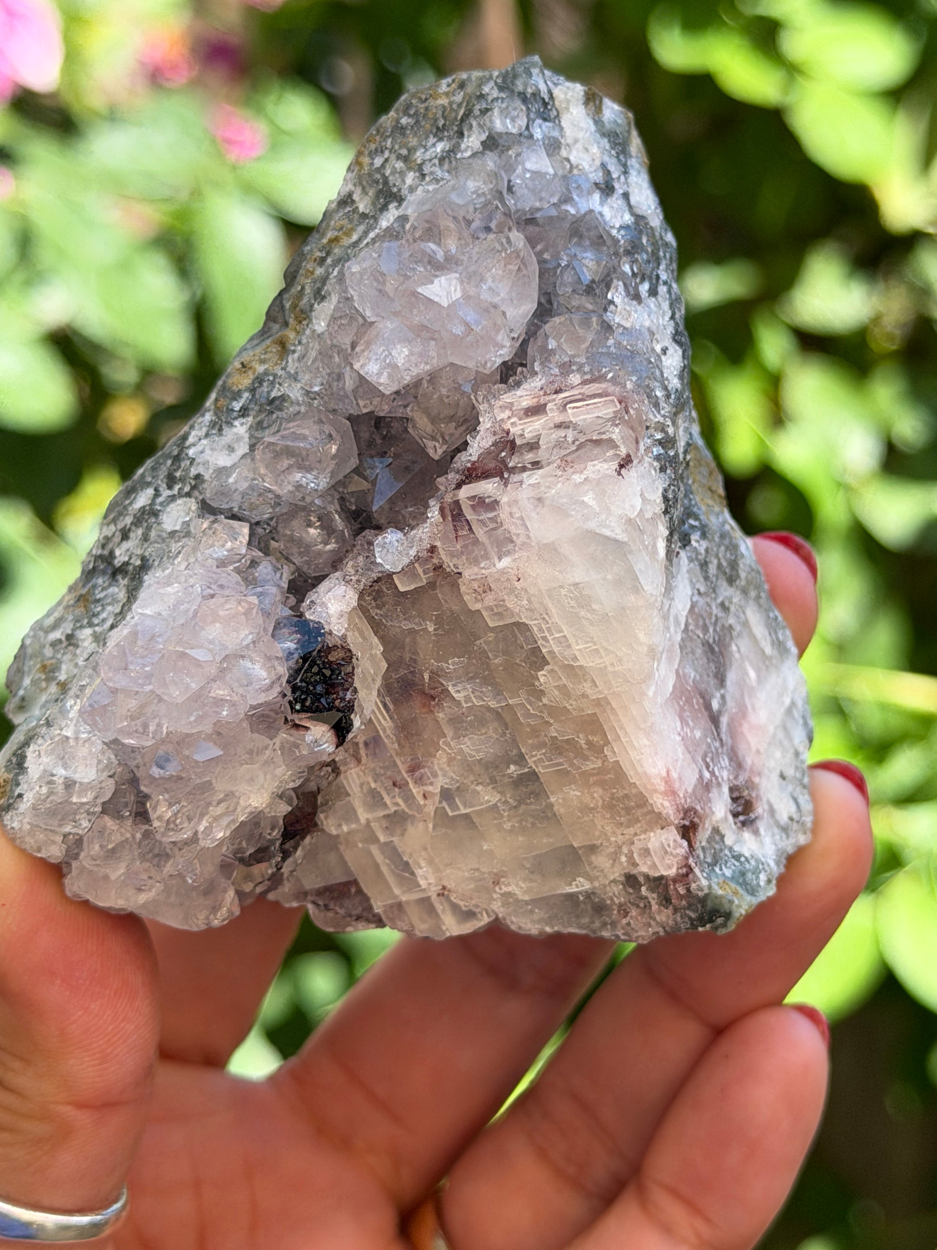 Standing Amethyst Flower with Calcite & Hematite | Brazilian Collector Specimen | 275g, D