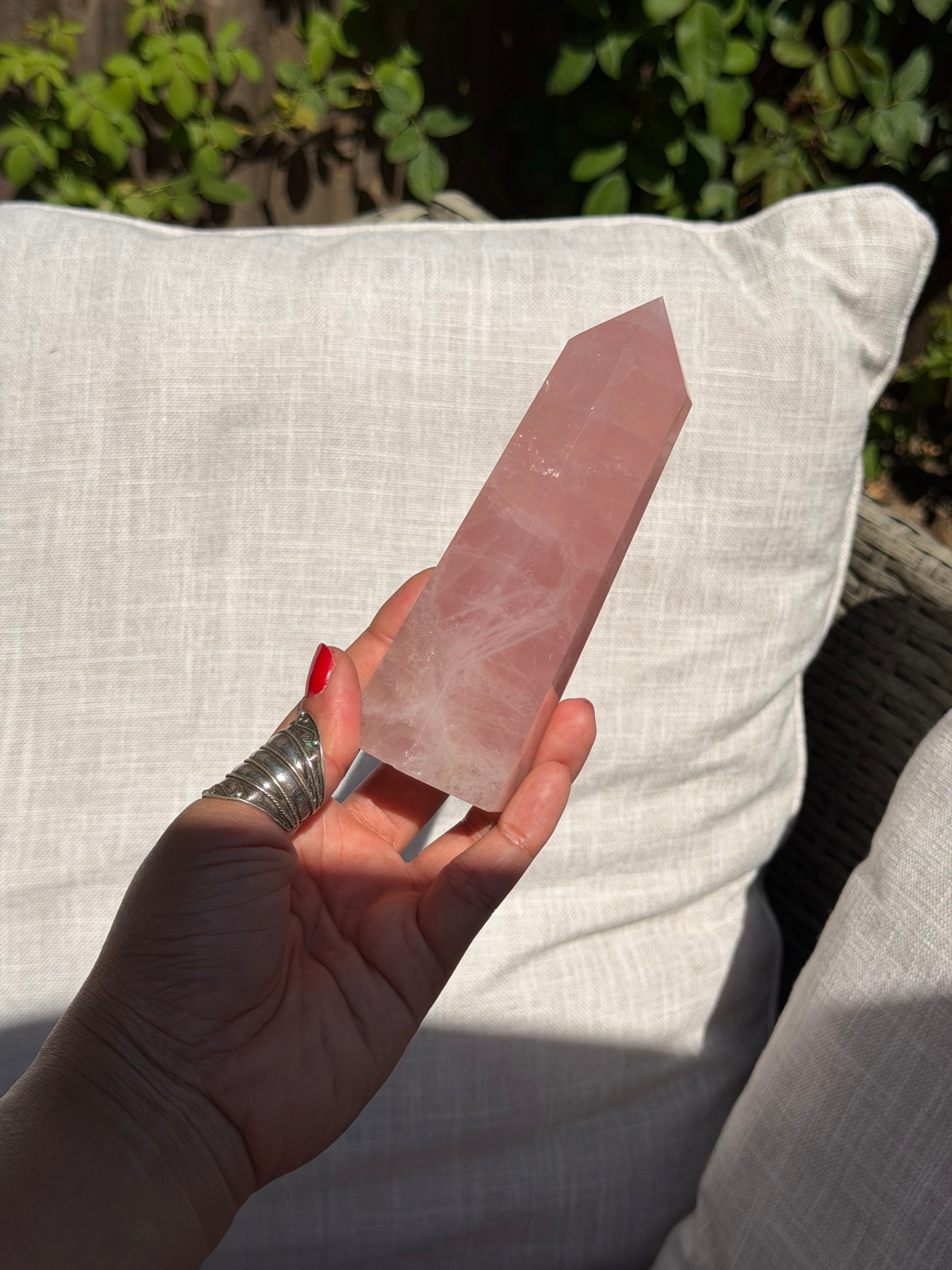Madagascar Rose Quartz Tower 687g | Vivid Pink Crystal Point with Natural Rainbows & Feather Patterns | Sainte Marie Gem Show