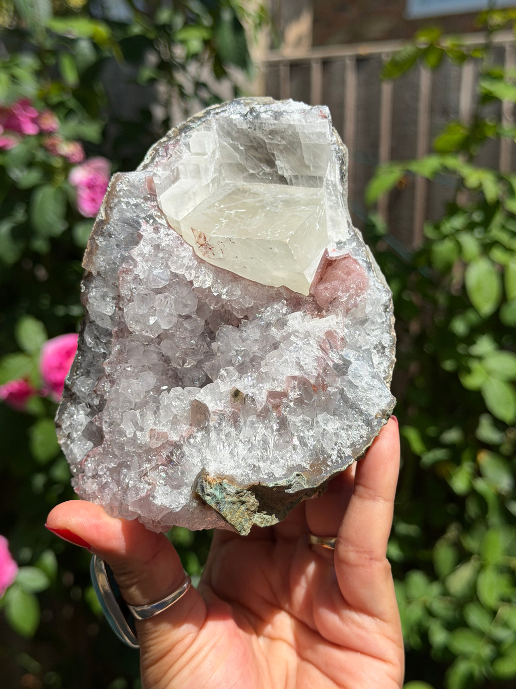 Pastel Rainbow Amethyst with Calcite | Standing Brazilian Crystal Cluster | 1kg
