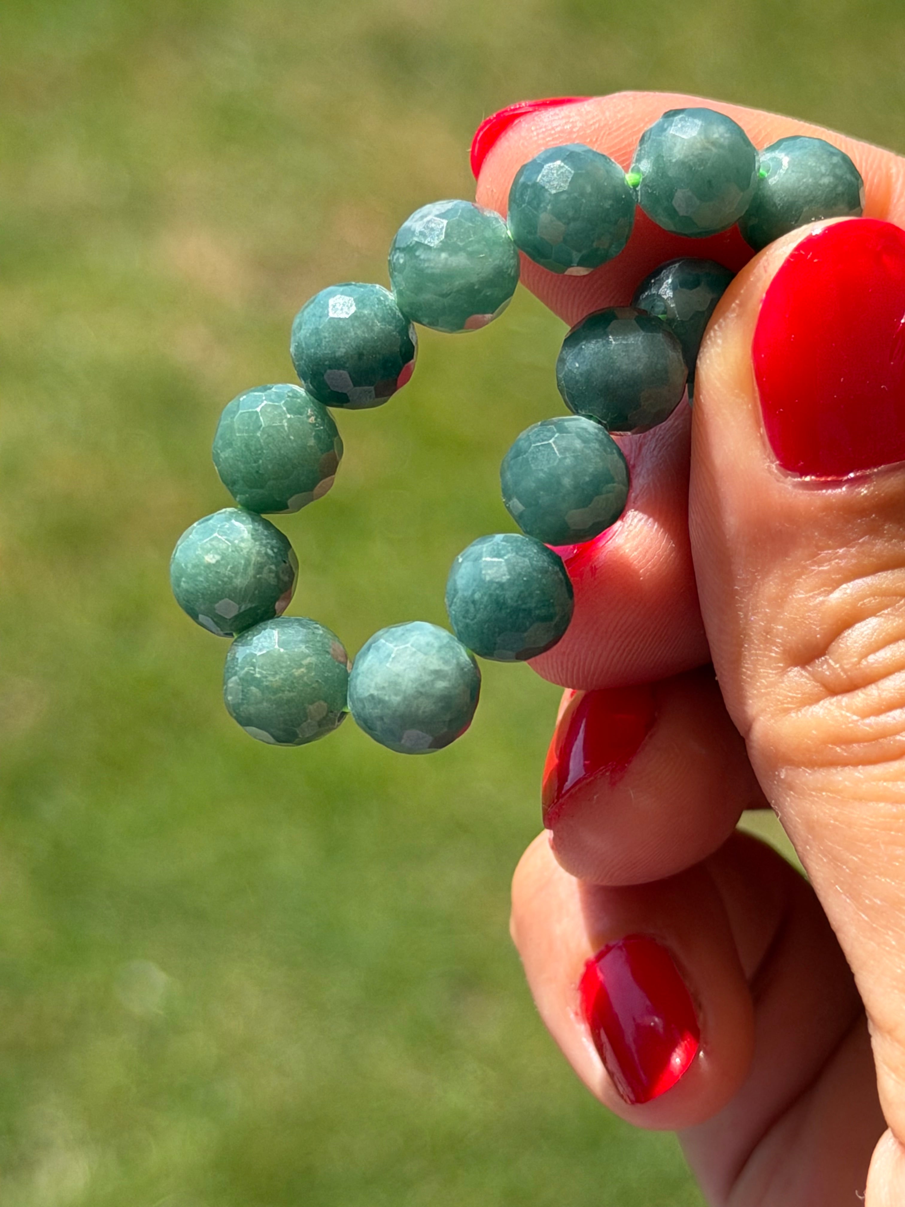 Blue Jade Faceted Bracelet 8mm | Natural Blue Jade Crystal Bracelet | Micro Cut Gemstone Stretch Bracelet | Calm, Wisdom & Prosperity