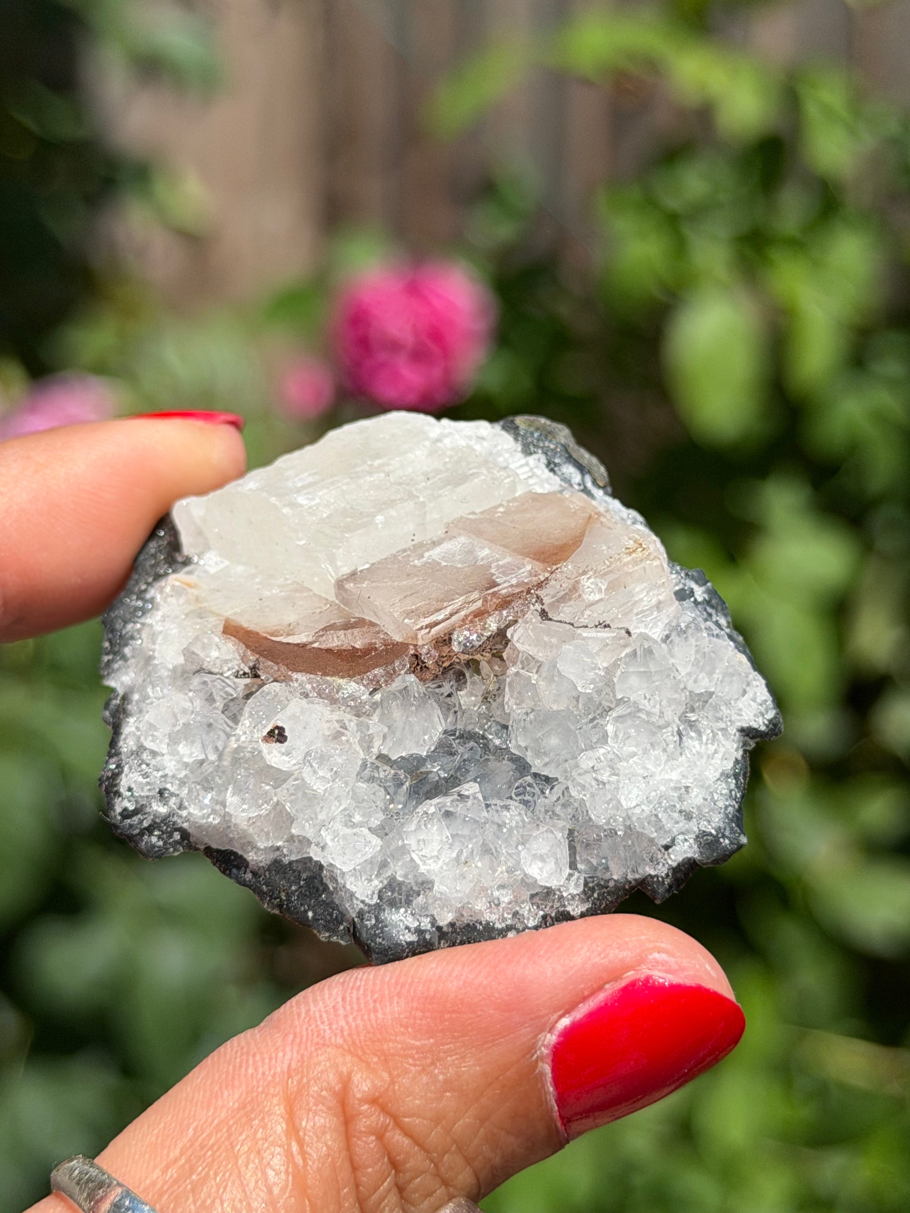 Amethyst with Red Calcite | Druzy Brazilian Crystal Cluster | Collector Specimen | Ametista do Sul | Display Crystal, I