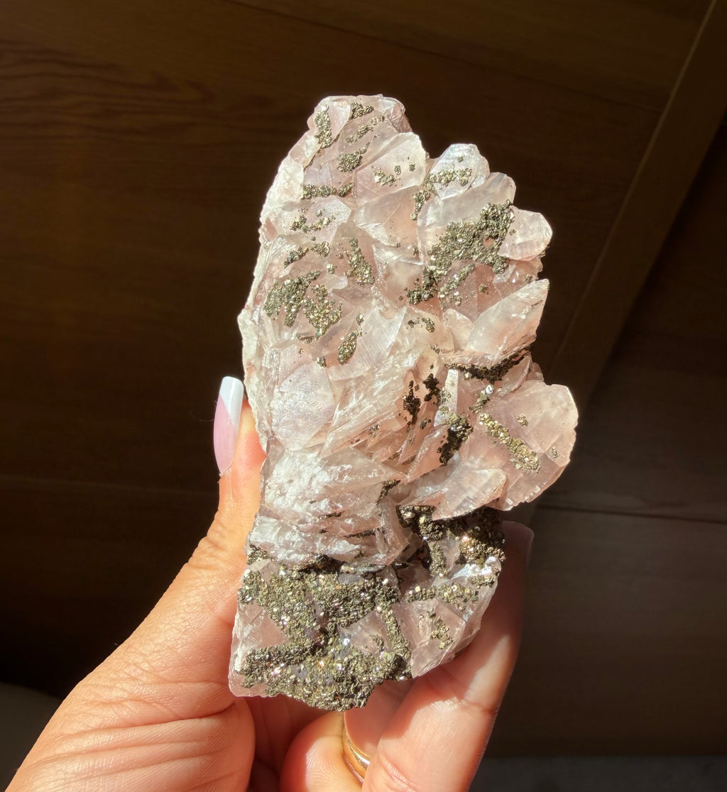 Rare Pink Benz Calcite with Pyrite from Inner Mongolia — 188g