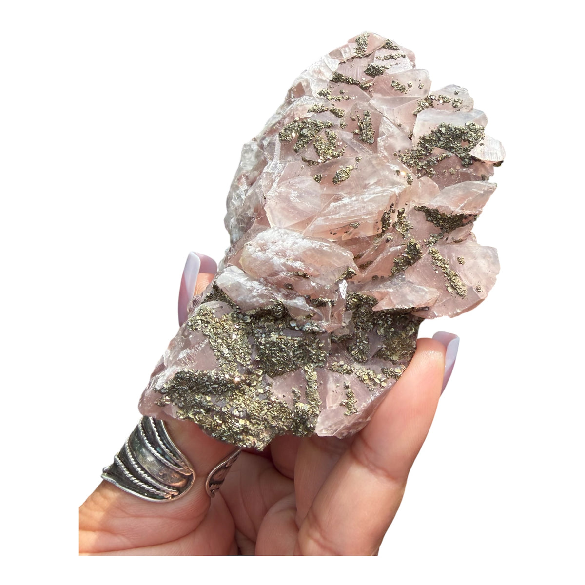 Rare Pink Benz Calcite with Pyrite from Inner Mongolia — 188g