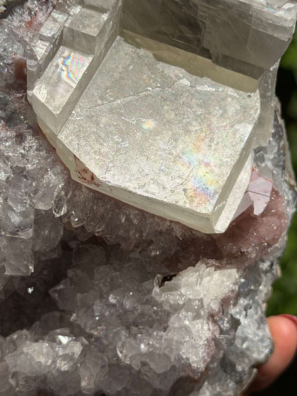 Pastel Rainbow Amethyst with Calcite | Standing Brazilian Crystal Cluster | 1kg