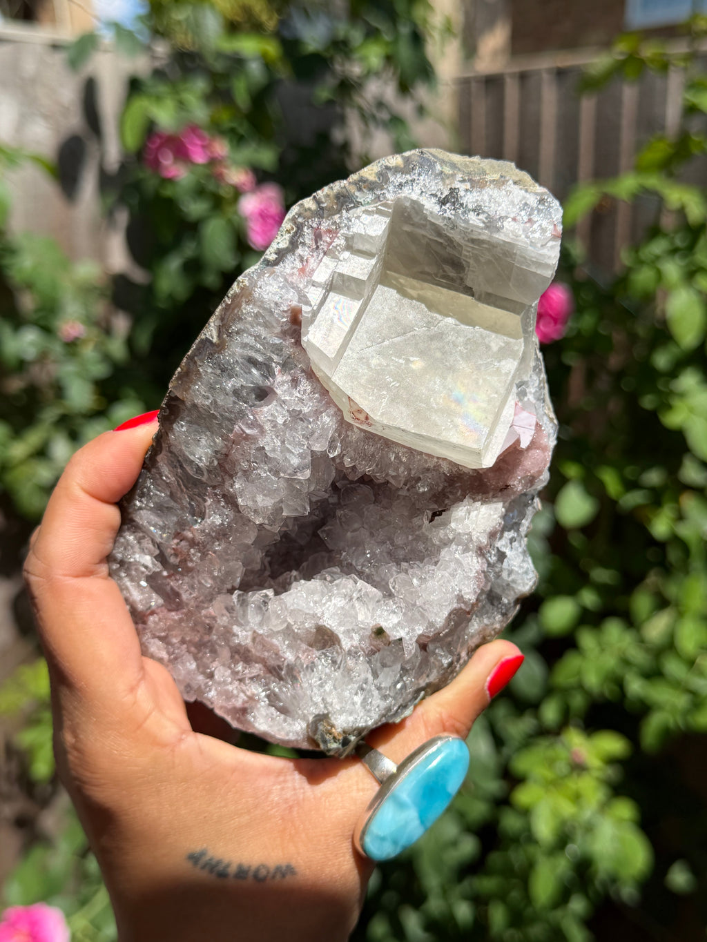 Pastel Rainbow Amethyst with Calcite | Standing Brazilian Crystal Cluster | 1kg
