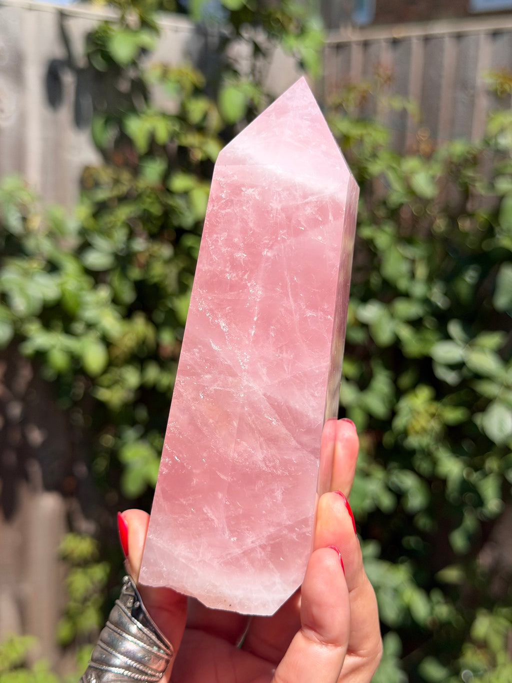Madagascar Rose Quartz Tower 687g | Vivid Pink Crystal Point with Natural Rainbows & Feather Patterns | Sainte Marie Gem Show