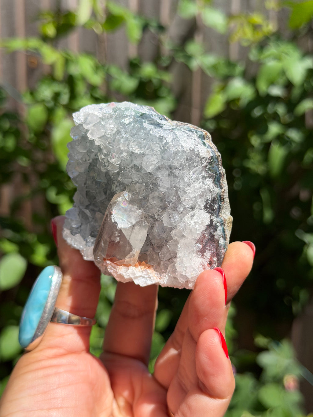 Rainbow Amethyst with Calcite & Moss Agate | 243g Standing Brazilian Crystal | Collector Specimen | Ametista do Sul Brazil, D