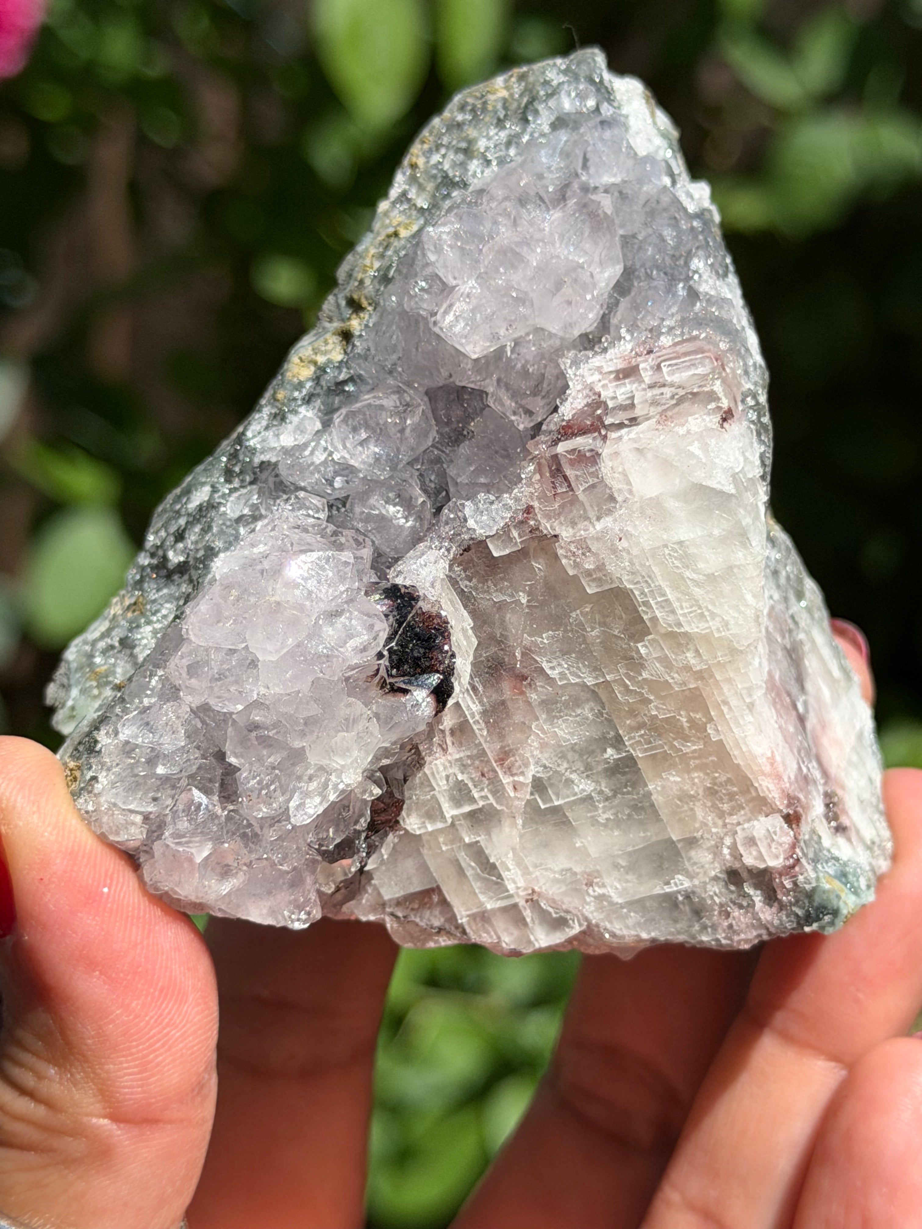 Standing Amethyst Flower with Calcite & Hematite | Brazilian Collector Specimen | 275g, D
