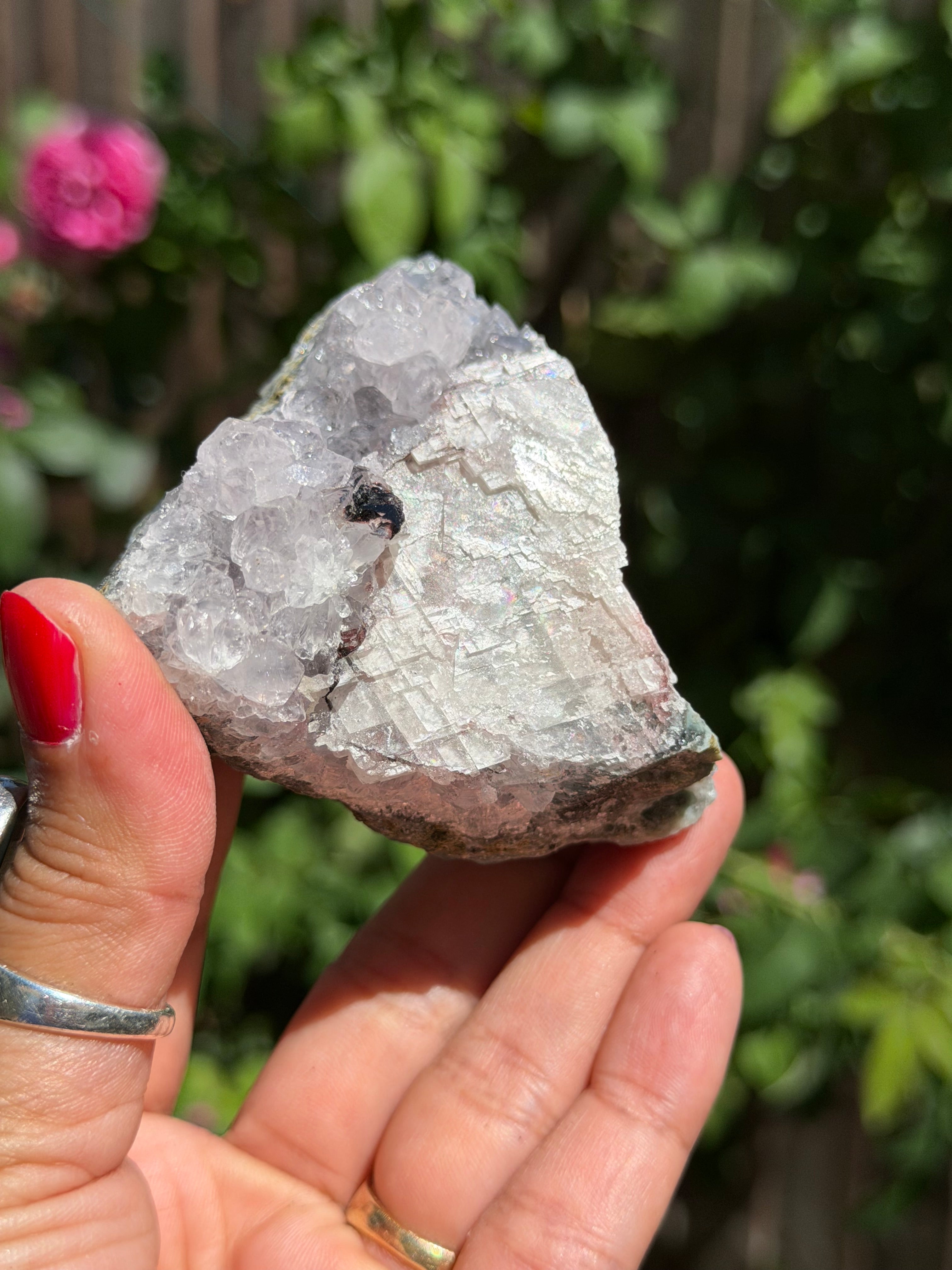 Standing Amethyst Flower with Calcite & Hematite | Brazilian Collector Specimen | 275g, D