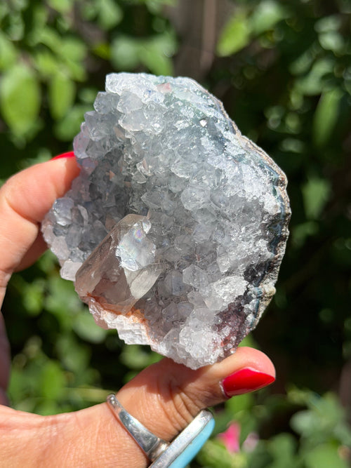 Rainbow Amethyst with Calcite & Moss Agate | 243g Standing Brazilian Crystal | Collector Specimen | Ametista do Sul Brazil, D