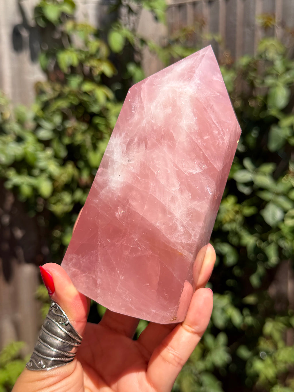 Vivid Pink Madagascar Rose Quartz Tower 892g | Natural Rainbow Inclusions & Feather Patterns | Large Crystal Point | Sainte Marie Gem Show