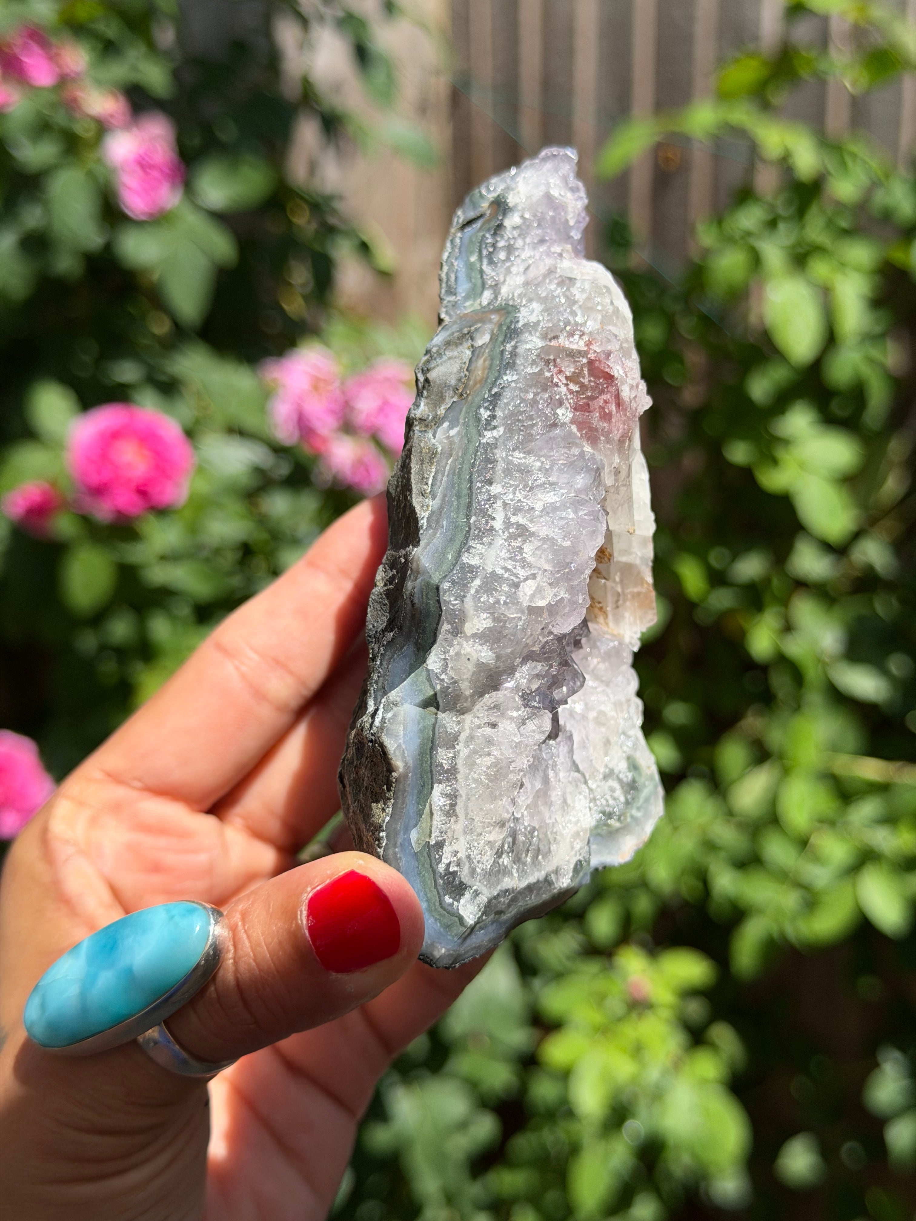 Rainbow Amethyst with Calcite | 520g  Crystal Cluster with Stand | Pastel Berry Druzy | Collector Specimen | Brazil Crystal Decor, B