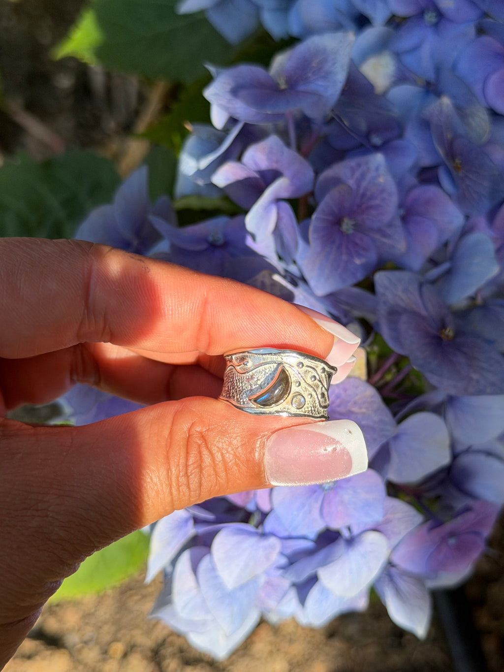 Labradorite Moon & Shooting Star Silver Ring | Handcrafted Adjustable Band