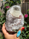 Pastel Rainbow Amethyst with Calcite | Standing Brazilian Crystal Cluster | 1kg