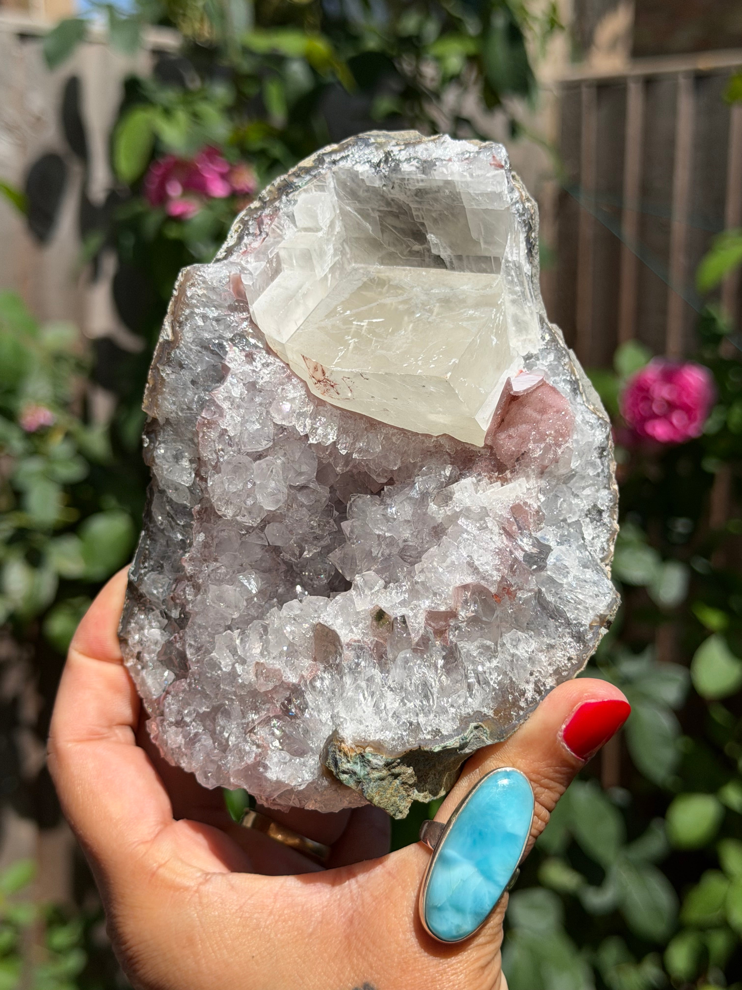 Pastel Rainbow Amethyst with Calcite | Standing Brazilian Crystal Cluster | 1kg