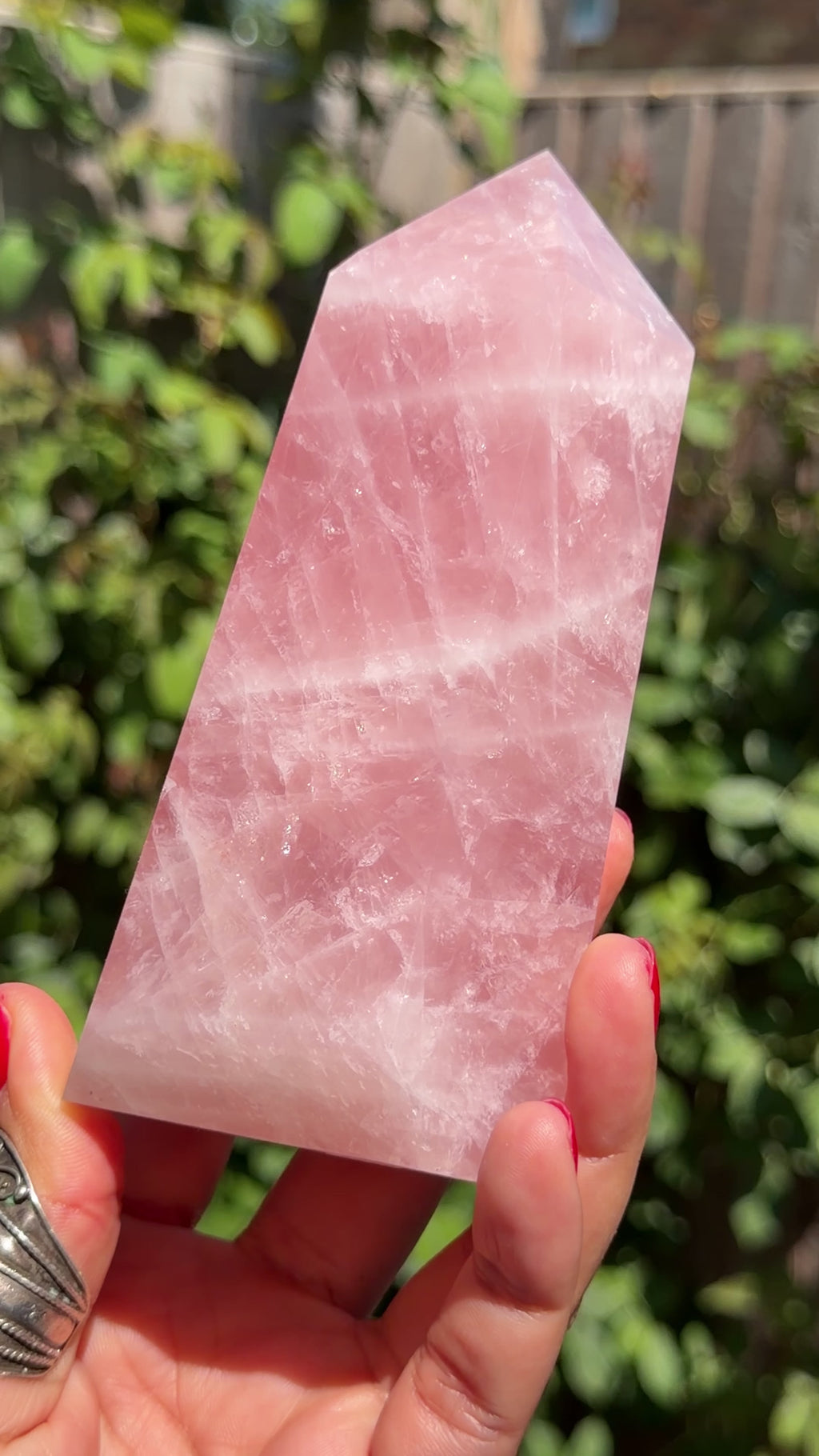 Madagascar Rose Quartz Tower 687g | Vivid Pink Crystal Point with Natural Rainbows & Feather Patterns | Sainte Marie Gem Show