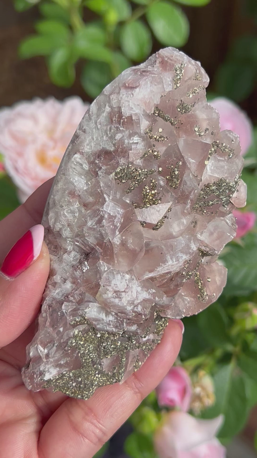 Rare Pink Benz Calcite with Pyrite from Inner Mongolia — 188g